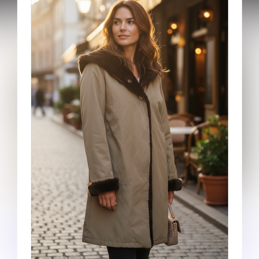 Jane Post Fur Trim Storm Coat Size M